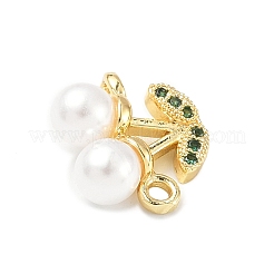 Messing Micro Pave Zirkonia & ABS Kunststoff Imitation Perle weiße Kirsche Verbinder Charms&nbsp;KK-I276-56G-02