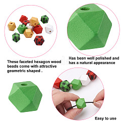 120 pièce de perles en bois naturel peintes en forme de polygone de 6 styles&nbsp;WOOD-BT0001-11