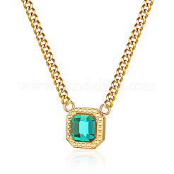 Pendentif carré en acier inoxydable vert fougère&nbsp;QK1004-1