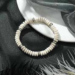 Bracelets extensibles en perles rondes et plates en pierre de lave teinte naturelle pour hommes&nbsp;BJEW-JB09714-01