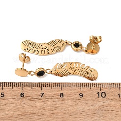 Boucles d'oreilles pendantes en forme de plume en acier inoxydable 304&nbsp;EJEW-F393-03G
