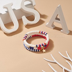 3 Uds 3 estilo día de la independencia arcilla polimérica heishi surfista juego de pulseras elásticas&nbsp;BJEW-TA00213