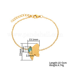 Bracciale da donna in acciaio inossidabile 304 con maglie a farfalla e pavé di zirconi cubici blu cielo intenso.&nbsp;WG2B8C6-01