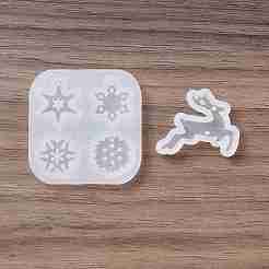 2pcs 2 moules à pendentif en silicone de style cerf de noël et flocon de neige&nbsp;DIY-E055-49