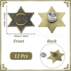 12 Stück Davidstern mit dem Wort Sheriff aus Legierung&nbsp;JEWB-HY0001-53A