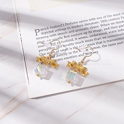 Fiocco in lega con orecchini pendenti a cubo di vetro trasparente&nbsp;EJEW-JE04958