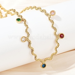 304 Edelstahl Seilkette bunte Zirkonia Quastenhalsketten für Frauen&nbsp;NJEW-V015-01G-D