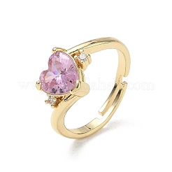 Verstellbare Fingerringe aus Messing mit rosafarbenem Herz-Zirkonia zum Valentinstag&nbsp;CU-CBA7E55-11G