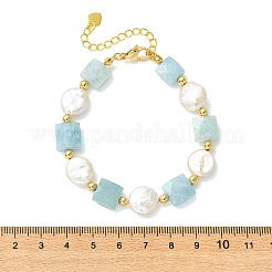 Braccialetti da donna con perline di acquamarina naturale e perle keshi.&nbsp;BJEW-JB14007-03
