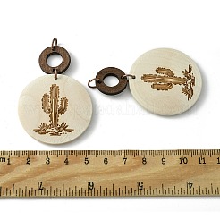 Plat rond & anneau bois de peuplier graver gros pendentifs&nbsp;WOOD-G019-05A