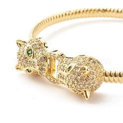 Grüner Zirkonia-Armreif mit doppeltem Leopardenmuster und offener Manschette&nbsp;BJEW-B054-20G