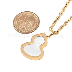Placcatura ionica (ip) 304 acciaio inossidabile pavé naturale conchiglia zucca ciondolo catena collane per le donne&nbsp;NJEW-M078-02G-01