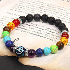 Bracelets extensibles en perles rondes de verre et de pierre de lave naturelle&nbsp;WG33A89-11