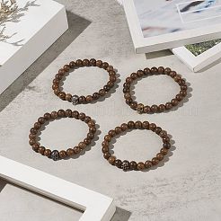 Stretcharmband mit Totenkopfperlen aus natürlichem Wengeholz und Legierung für Damen&nbsp;BJEW-JB09146