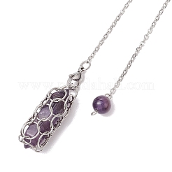 304 Edelstahlkette Makramee-Tasche Kugelhalter aus natürlichem Rosenquarz & Amethyst & synthetischem Türkis Wünschelrutenpendel&nbsp;PALLOY-JF02881