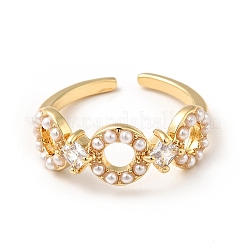 Bague de manchette ouverte à l'infini en zircone cubique transparente avec perle en acrylique&nbsp;KK-E060-19G