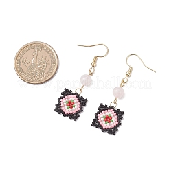 Boucles d'oreilles pendantes à motif de treillis de fenêtre en perles de verre faites à la main&nbsp;EJEW-MZ00560-02