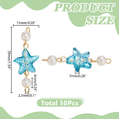 50 Stück Farbverlauf Backfarbe transparentes Glas Seestern & ABS-Kunststoff Imitationsperle Verbindungsstück Charms&nbsp;PALLOY-AR00033