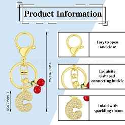Porte-clés pendentif lettre en laiton micro pavé de zircons cubiques transparents&nbsp;KEYC-SW00015-C