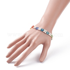 Bracciale con perle di conchiglia e fiore intrecciato con perline di vetro&nbsp;BJEW-TA00087