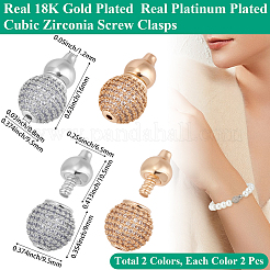 4 Stück 2 Farben Messing Micro Pave klare Zirkonia Schraubverschlüsse&nbsp;KK-BBC0018-87