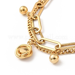 Pulsera de varias vueltas con dije de bola redonda y nudo de rhinestone de cristal&nbsp;BJEW-G639-08G