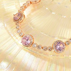 Bracelets à maillons plats ronds en laiton avec micro pavé de zircones cubiques&nbsp;KK-R217-27G