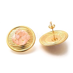 Pendientes de cuarzo rosa natural de acero inoxidable 304&nbsp;EJEW-R012-02G-01