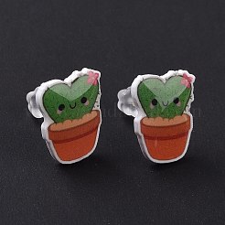 Lindos aretes de plantas acrílicas con alfileres de plástico para mujer&nbsp;EJEW-F293-01C