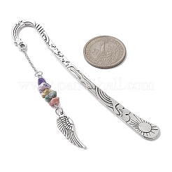 Lesezeichen-Anhänger aus natürlichem Edelstein und Glassplittern mit Flügel aus Legierung&nbsp;AJEW-JK00241