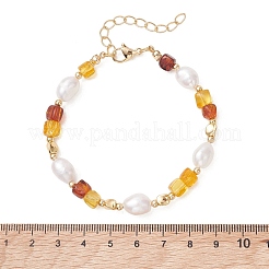 Braccialetti di perline in ambra naturale e perle d'acqua dolce coltivate per le donne&nbsp;BJEW-JB13646