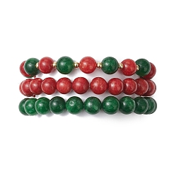 3 bracciale elastico con perline rotonde in ottone e giada malese naturale tinta per donne e uomini&nbsp;BJEW-JB13445