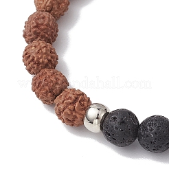 Runde Stretch-Armbänder aus natürlichem Lavastein und natürlichen Rudraksha-Perlen&nbsp;BJEW-TA00527
