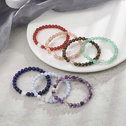 7 Stück 7-teiliges Set aus Strech-Armbändern mit natürlichen gemischten Edelsteinen und einer Legierung aus St. Benedikt für Damen&nbsp;BJEW-JB09346