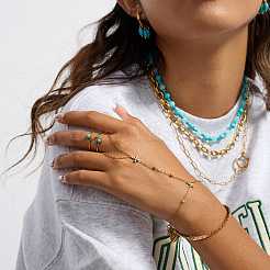 Bracelet bague en acier inoxydable 304 avec motif floral et turquoise naturelle pour femme&nbsp;EH8478