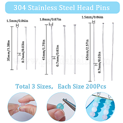 600 Stück 3 Stile 304 Edelstahl Flachkopfstifte&nbsp;STAS-SC0005-76