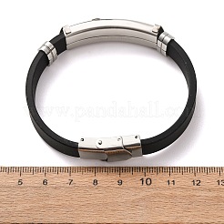 201 Edelstahl Rechteck mit Quergliederarmband mit PU-Lederband für Männer und Frauen&nbsp;BJEW-G649-08P