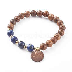 Bracelet en perles de bois et pierre&nbsp;BJEW-JB06104