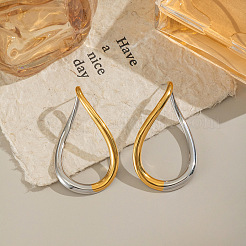Boucles d'oreilles à tige en forme de larme creuse bicolore en acier inoxydable 304&nbsp;UK5344