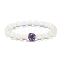 Bracelet extensible perles rondes en pierre de lune synthétique&nbsp;BJEW-JB07482