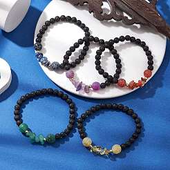 5 pz set di bracciali elastici con perline di pietre preziose naturali rotonde per uomo e donna&nbsp;BJEW-JB10980