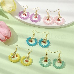 Pendientes colgantes con anillo de cuentas de vidrio de imitación de jade&nbsp;EJEW-JE05568