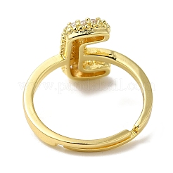 Bague réglable en laiton plaqué avec lettres micro pavées et zircones cubiques transparentes pour femmes&nbsp;KK-S391-03G-J