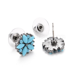 Böhmische synthetische türkisfarbene Blumenohrstecker&nbsp;LS-EJEW-H085-04B