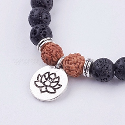 Braccialetti con ciondoli elasticizzati perline in legno di bodhi a tema yoga di roccia lavica&nbsp;BJEW-L620-02C
