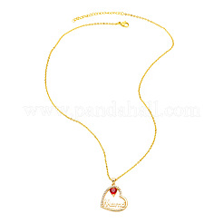 Collar con colgante de corazón de mamá con circonitas cúbicas transparentes y rojas pavé de latón para el Día de la Madre&nbsp;FS-WGFC5D6-04