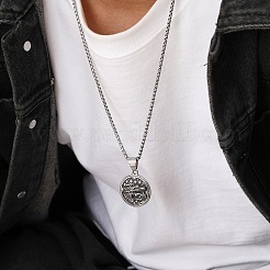 Colliers à chaîne en acier inoxydable avec pendentif rond en forme de dragon pour hommes&nbsp;PW-WG0759A-01