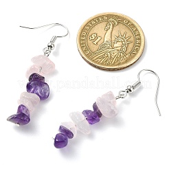 Orecchini pendenti in quarzo rosa naturale&nbsp;EJEW-JE06246
