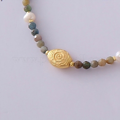 Colliers avec pendentifs ovales en argent sterling et perles rondes facettées en agate indienne naturelle et perles naturelles&nbsp;RJ3624