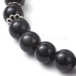 Braccialetti elastici con perline rotonde in ossidiana naturale da 9 mm per donna&nbsp;BJEW-JB12256-02